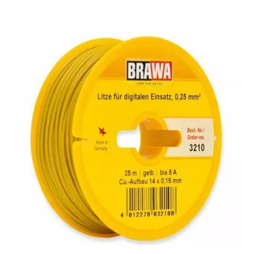 Câble électrique Jaune 0,25 mm² – 25 mètres de longueur – BRAWA 3210