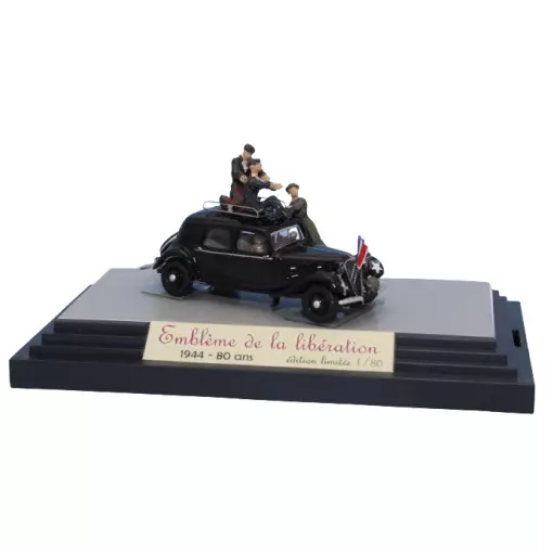 Citroën Traction 11A 1935, cabeza de una columna americana en la liberación, 2 estrellas blancas, baca y 5 figuras – Sai 6193 – HO 1/87