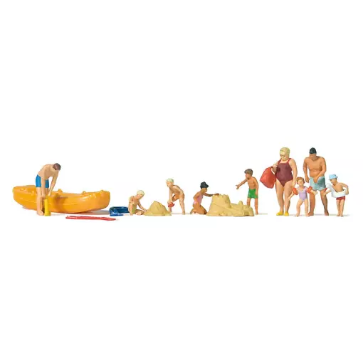 Set de 9 figuras de playa con accesorios Preiser 10692 – HO : 1/87