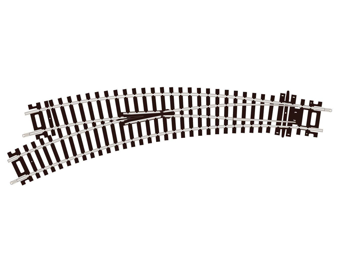 HO Setrack Code 100 Curved left hand turnout R2 438mm Peco-ST-245