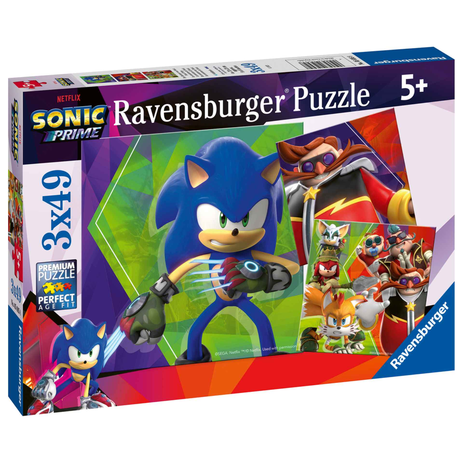 Ravensburger Puzzle Sonic, Colección 3 x 49, 3 Puzzle de 49 Piezas, Puzzle para Niños, Edad Recomend