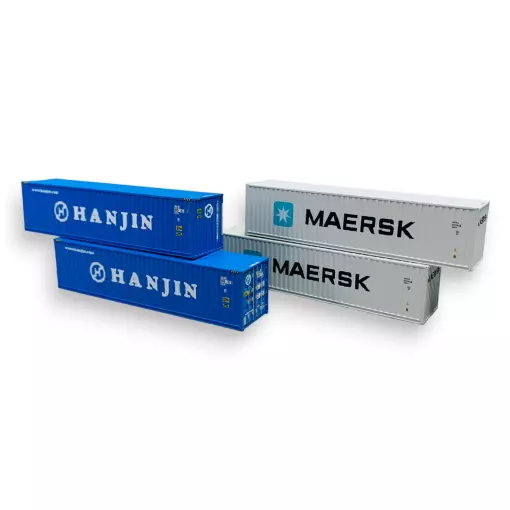 Paquete de 4 contenedores de 40 pies – REE MODELS NW340 – N 1/160 – MAERSK & HANJIN