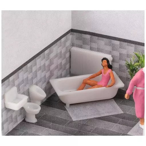 Juego de baño de cerámica gris Faller 180993 – HO: 1/87 – EP IV