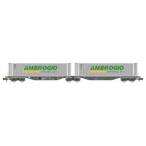 Vagón Sggmrss 90 NOVA + 2 Conteneurs «AMBROGIO INTERMODAL ONLY» – REE MODÈLES NW-232 – N 1/160 – SNCF – VI