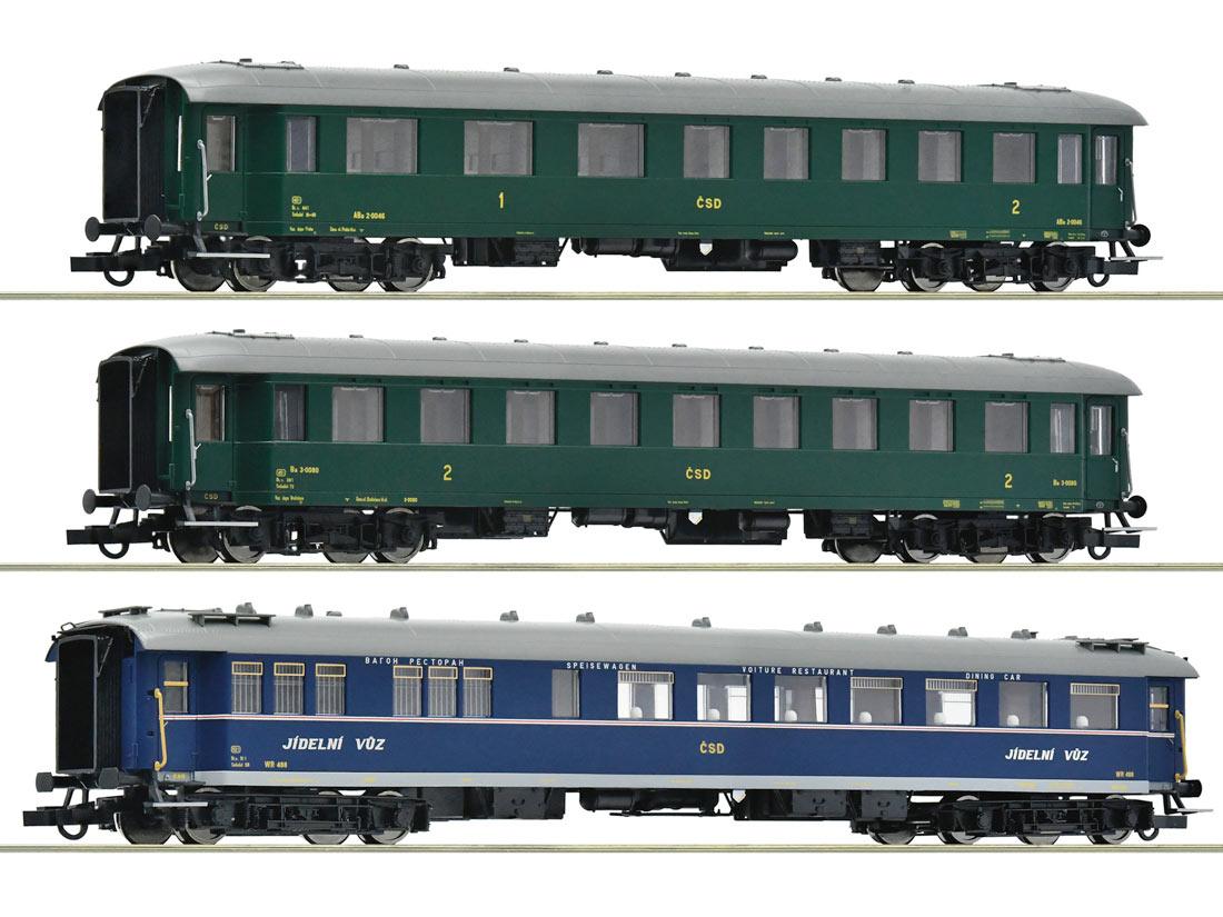 passenger coach set Express train wagon CSD 3x Roco-6200036